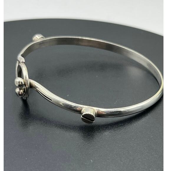 T0-64 Mexico Sterling Silver Hook Loop Clasp River Accent Bangle Bracelet - Picture 2 of 12